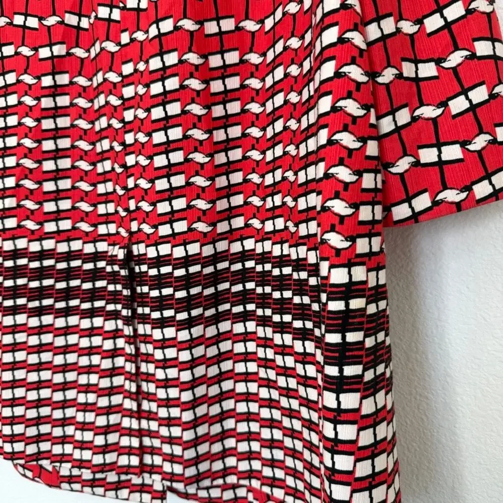 Tara Jarmon Red Graphic Print Statement Coat France Cotton Jacket Sz 40 - Picture 6 of 9